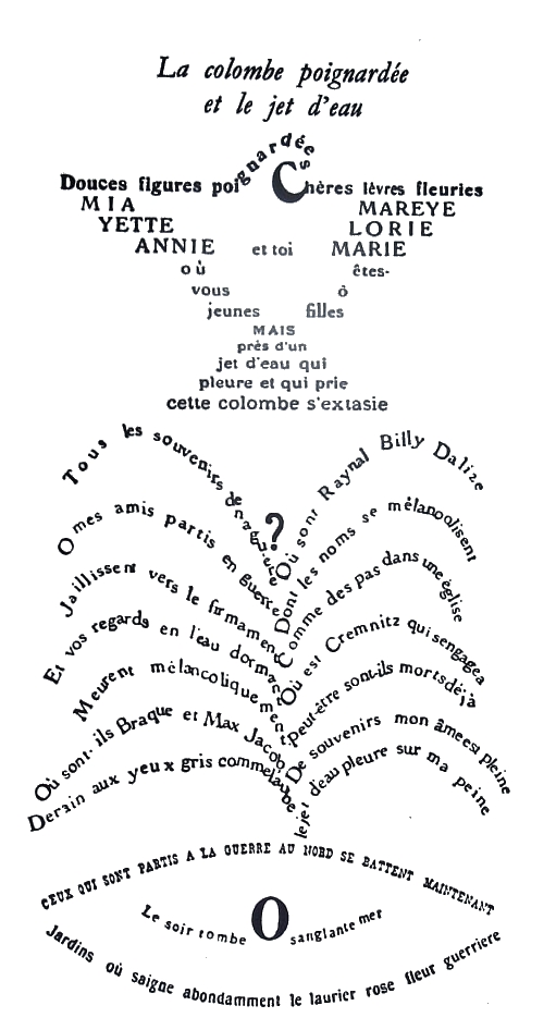 La colombe poignardée es le jet d'eau (La colomba pugnalata e il getto d'acqua), composizione del poeta francese Guillaume Apollinaire dalla raccolta Calligrammes (1912-1917).