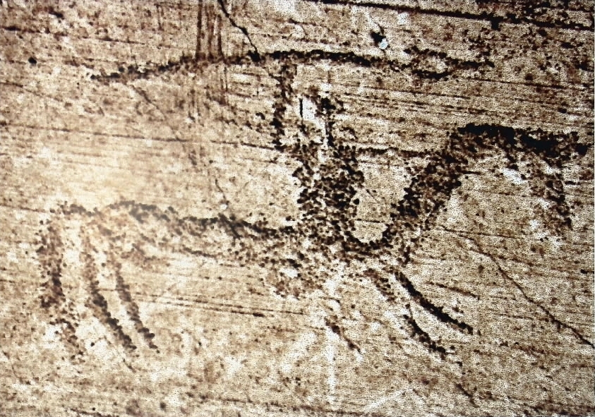 Incisione rupestre della Valcamonica che rappresenta un uomo a cavallo con lancia. Foto F.Perilli
