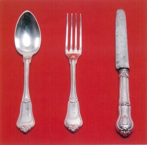  Tav. 14 - cucchiaio, forchetta, coltello, 1824-1873, bottega di Pietro Borrani