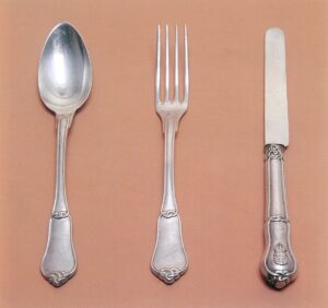  Tav. 15 - cucchiaio, forchetta da frutta, coltello, 1824-1873, bottega di Pietro Borrani